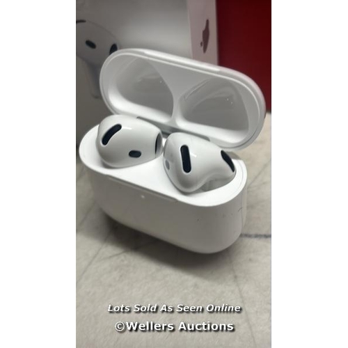 8082 - APPLE AIRPODS 4TH GEN / MXP63ZM/A / CONNECTS TO BT, PLAYS MUSIC / POWERS UP / MINIMAL SIGNS OF USE /... 