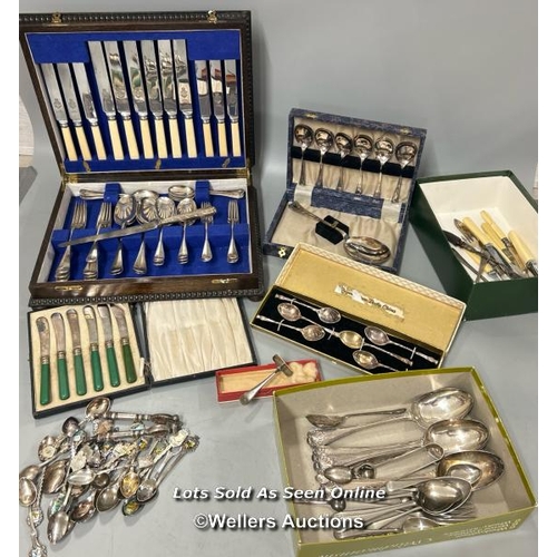 61 - A large collection of EPNS cutlery including Viners canteen of cutlery and crested spoons / AN9