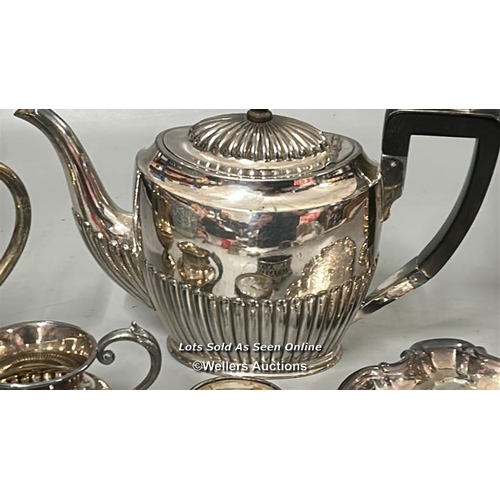 62 - Silver sauce pot stamped 980 and sterling hallmarked silver spoon with assorted EPNS ware including ... 