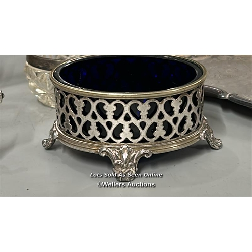 62 - Silver sauce pot stamped 980 and sterling hallmarked silver spoon with assorted EPNS ware including ... 