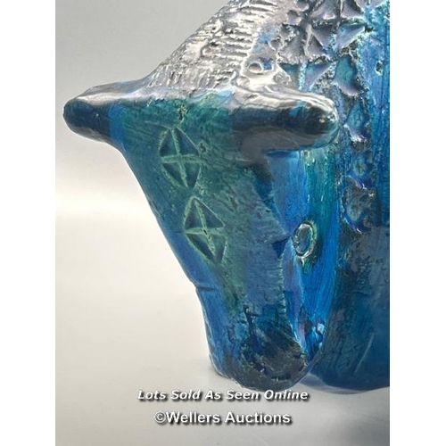 79 - Aldo Londi (1911-2003) for Bitossi, blue glazed pottery Bull c1960's, 32cm long, 18cm high / AN12