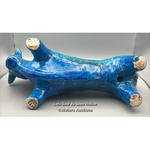 79 - Aldo Londi (1911-2003) for Bitossi, blue glazed pottery Bull c1960's, 32cm long, 18cm high / AN12