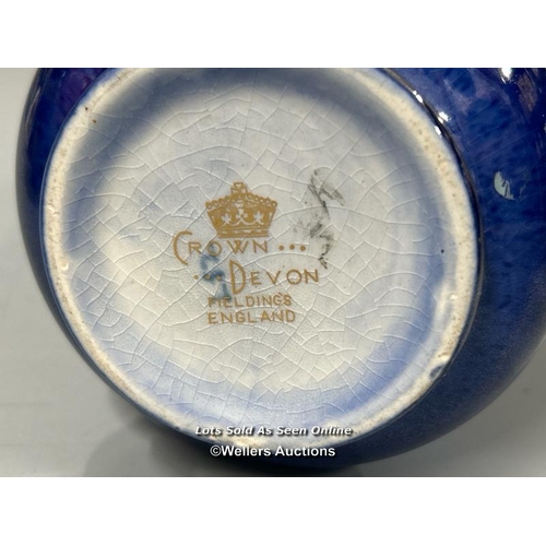 82 - Blue Crown Devon ware mostly butterfly pattern including vases and bowl, tallest 23cm high / AN12