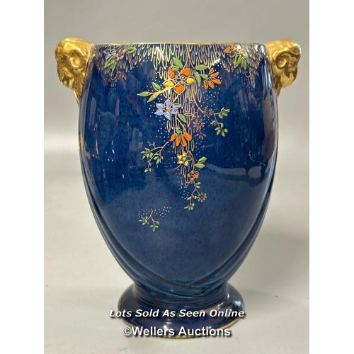 82 - Blue Crown Devon ware mostly butterfly pattern including vases and bowl, tallest 23cm high / AN12