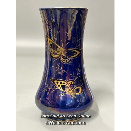 82 - Blue Crown Devon ware mostly butterfly pattern including vases and bowl, tallest 23cm high / AN12