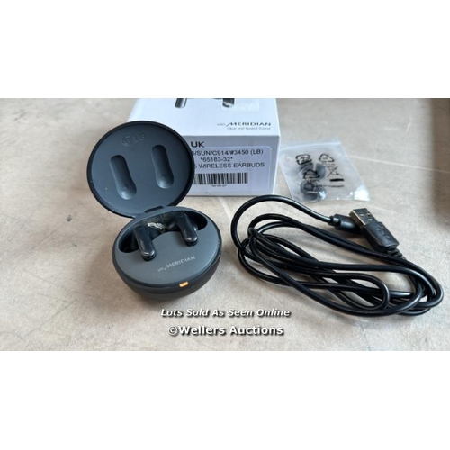 8028 - LG UFP5 WIRELESS EARBUDS / POWERS UP / MINIMAL IF ANY SIGNS OF USE / CONNECTS TO BT / WITH CHARGING ... 