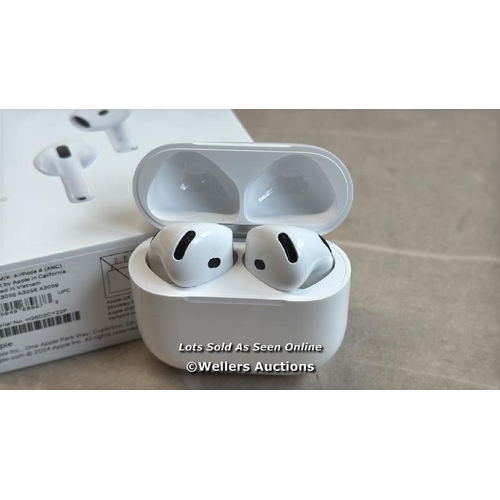 8038 - APPLE AIRPODS 4TH GEN / MXP63ZM/A / APPEARS NEW IN OPEN BOX / POWERS UP / CONNECTS TO BT  / G4