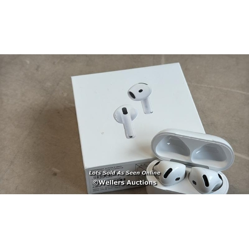 8038 - APPLE AIRPODS 4TH GEN / MXP63ZM/A / APPEARS NEW IN OPEN BOX / POWERS UP / CONNECTS TO BT  / G4