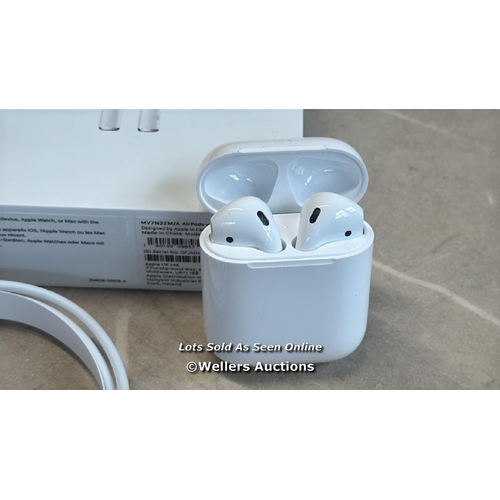 8042 - APPLE AIRPODS / 2ND GEN / WITH CHARGING CASE / MV7N2ZMA / APPEARS NEW IN OPEN BOX / POWERS UP / CONN... 