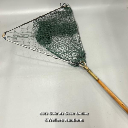 118 - Vintage Hardy Bros bamboo and brass folding landing net, 179 cm long.