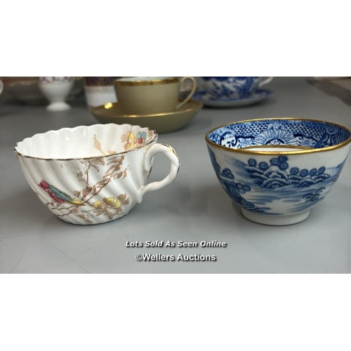 120 - Collection of porcelain mainly tea & coffee cups including a Luneville floral teacup and saucer, Roy... 