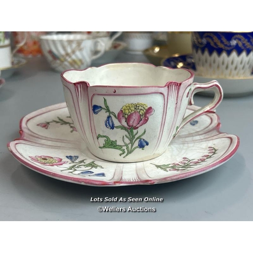 120 - Collection of porcelain mainly tea & coffee cups including a Luneville floral teacup and saucer, Roy... 