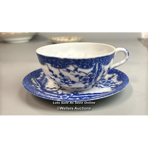 120 - Collection of porcelain mainly tea & coffee cups including a Luneville floral teacup and saucer, Roy... 