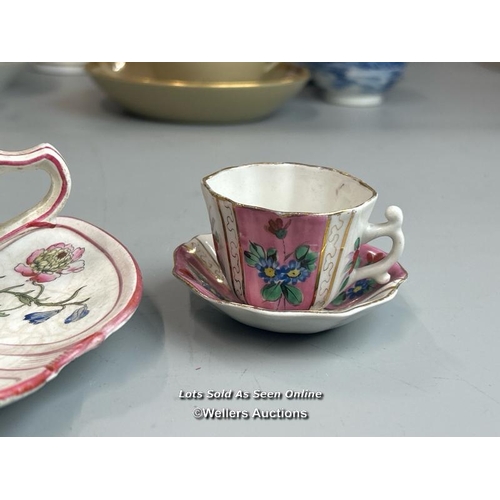 120 - Collection of porcelain mainly tea & coffee cups including a Luneville floral teacup and saucer, Roy... 