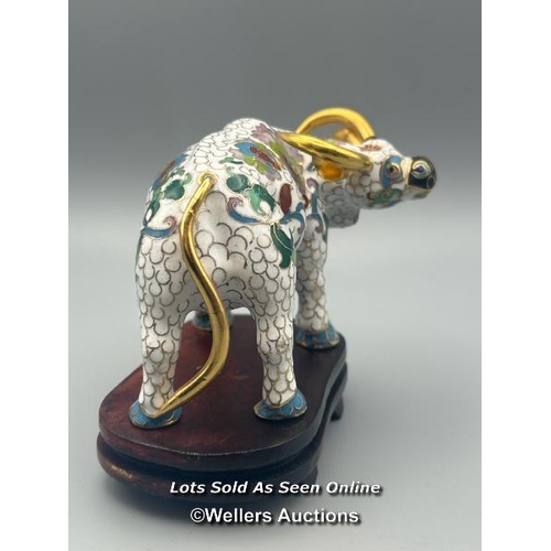 136 - A vintage cloisonne figure of a Buffalo on a carved wood stand , 6cm high / AN47