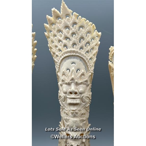 140 - Five Indonesian carved bone totems, four damaged and missing parts one shows signs of repair , talle... 