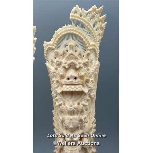 140 - Five Indonesian carved bone totems, four damaged and missing parts one shows signs of repair , talle... 