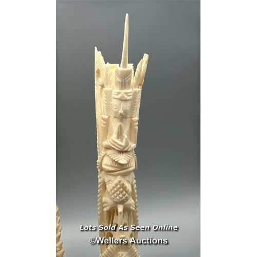 140 - Five Indonesian carved bone totems, four damaged and missing parts one shows signs of repair , talle... 