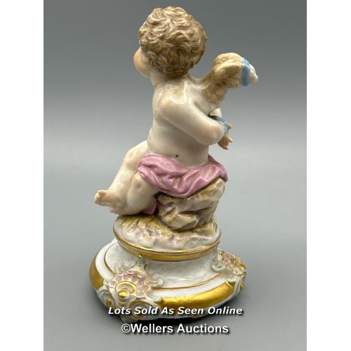 143 - A Meissen figure 'Bound Cherub' designed by Heinrich Schwabe c1880-1882, stamped 182, M. 104, 10.5cm... 