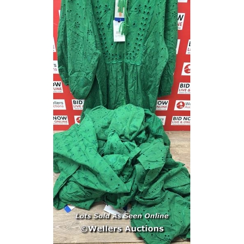 4004 - X9 LADIES NEW ELLE EMBROIDERY ANGLAISE BEACH DRESS - GREEN - LARGE / A27