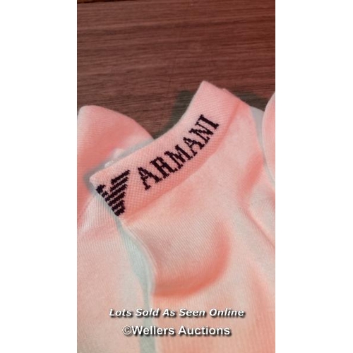 9095 - EMPORIO ARMANI TRAINER SOCK 3PK CASUAL FRONT LOGO / SIZE S-M / APPEARS NEW WITHOUT TAGS / SEE IMAGES