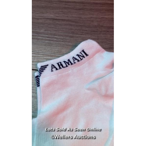 9097 - EMPORIO ARMANI TRAINER SOCK 3PK CASUAL FRONT LOGO / SIZE S-M / APPEARS NEW WITHOUT TAGS / SEE IMAGES