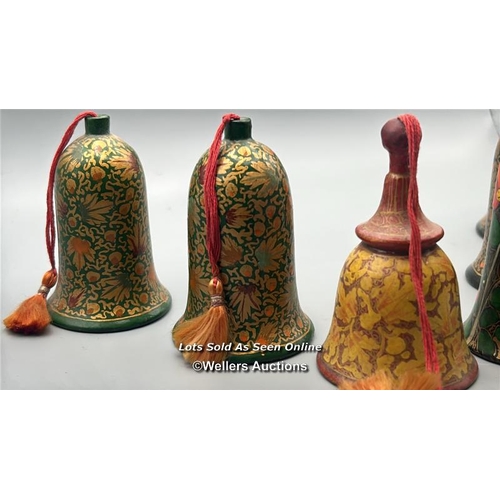 159 - Six vintage Indian lacquer bells, 8cm high / AN49