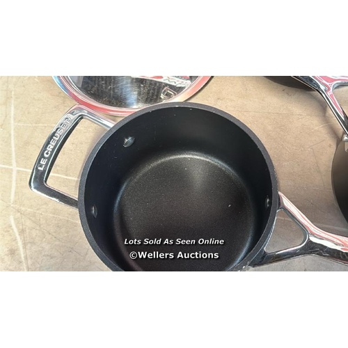 8395 - LE CREUSET PAN SET WITH LIDS / SEE IMAGES / G9