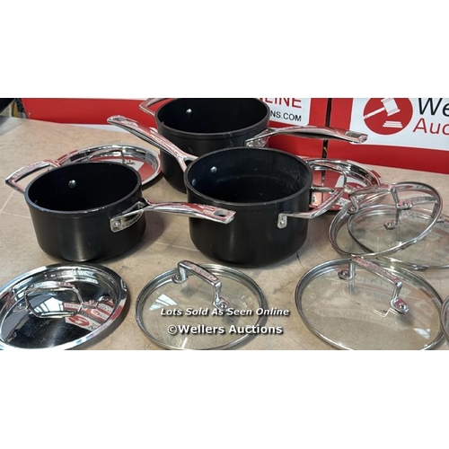 8395 - LE CREUSET PAN SET WITH LIDS / SEE IMAGES / G9