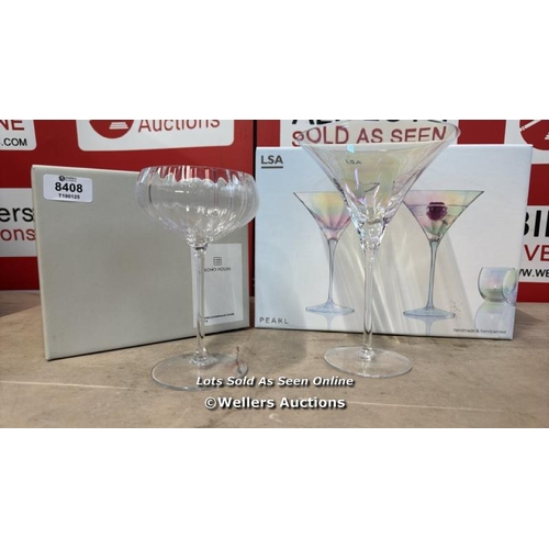 8408 - LSA PEARL COCKTAIL GLASS & SOHO HOME PEMBROKE CHAMPAGNE COUPE (ONE OF EACH ONLY) / NEW / BOXED / H52