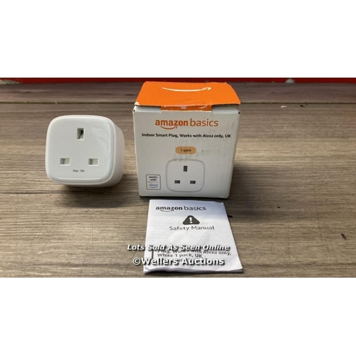 7038 - AMAZON BASICS SINGLE OUTLET INDOOR 2.4 GHZ WI-FI SMART PLUG, WORKS WITH ALEXA ONLY, 1-PACK, WHITE / ... 