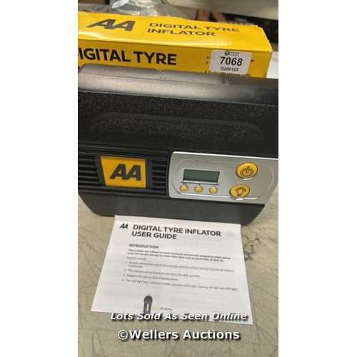 7068 - AA 12V DIGITAL TYRE INFLATOR AA5502 FOR CARS OTHER VEHICLES INFLATABLES BICYCLES - SHOWS PSI BAR KPA... 