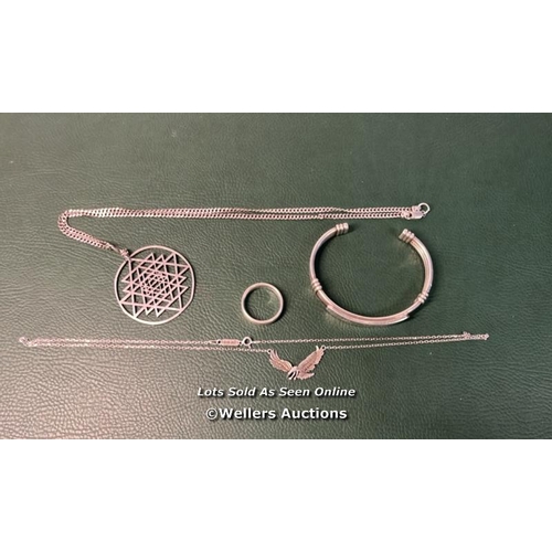 9744 - BAG OF SILVER X4 INC. NECKLACE WITH PINGENT, RING, BRACELET, NECKLACE WITH EAGLE PINGENT