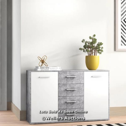 3011 - RRP:  121.99 - ZIPCODE DESIGN ILBERT WIDE 4 DRAWER SIDEBOARD / COLOUR: WHITE/LIGHT GREY / COMES IN T... 