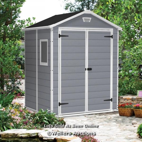 3021 - RRP:  615.88 - KETER KETER MANOR 6 FT. W X 5 FT. D APEX OUTDOOR GARDEN SHED / COMES IN ONE BOX/PACKA... 