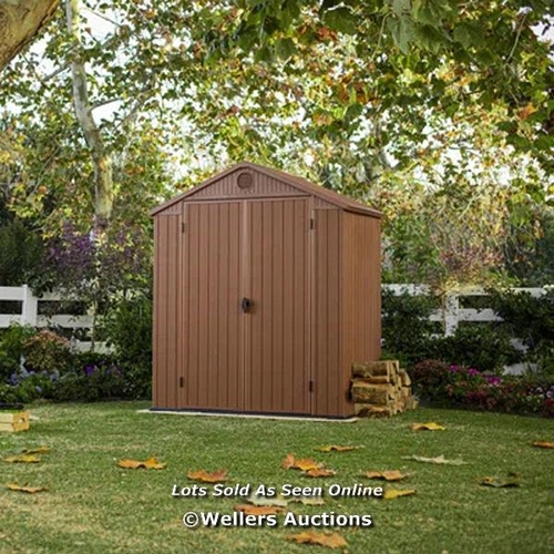 3052 - RRP:  389.26 - KETER KETER DARWIN 6 FT. W X 4 FT. D DOUBLE DOOR APEX OUTDOOR GARDEN SHED / COMES IN ... 