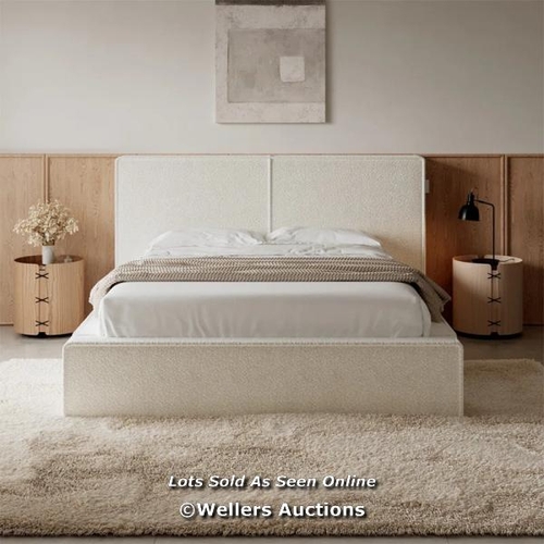 3056 - RRP:  499.99 - LATITUDE RUN AMMAARAH BOUCLE PNEUMATIC BED FRAME WITH USB CHARGER / COLOUR: WHITE, SI... 