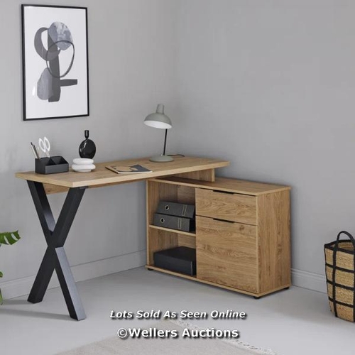 3077 - RRP:  299.99 - UNION RUSTIC LIKA 140CM W L-SHAPED WRITING DESK / COLOUR: MONTANA OAK/BLACK / COMES I... 