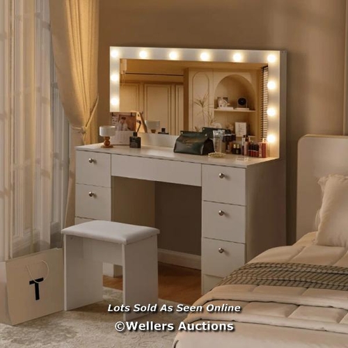 3086 - RRP:  224.99 - 17 STORIES DRESSING TABLE WITH MIRROR, 6 DRAWERS VANITY TABLE WITH 3 COLORS LED LIGHT... 