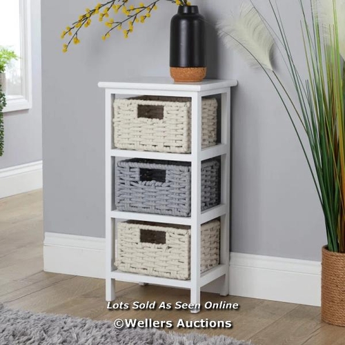 3125 - RRP:  49.99 - BEACHCREST HOME ORFORD 3 WOVEN DRAWER CHEST STORAGE UNIT - WHITE / COMES IN ONE BOX/PA... 