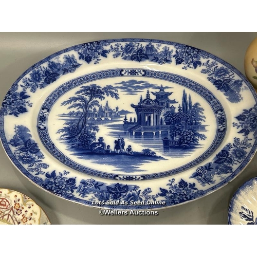 175 - Assorted porcelain including a Doulton 'Madras' oval meat platter, 50cm wide, Adderley Ware large cu... 