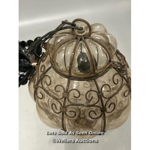 178 - Vintage Murano caged bubble pendant light, 30cm high, 20cm wide, 51cm drop, damage to one of the sec... 