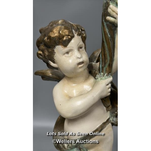 191 - Art Nouveau cherub lamp, with bronze base, 62cm high, untested / AN21