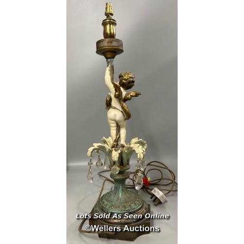 191 - Art Nouveau cherub lamp, with bronze base, 62cm high, untested / AN21