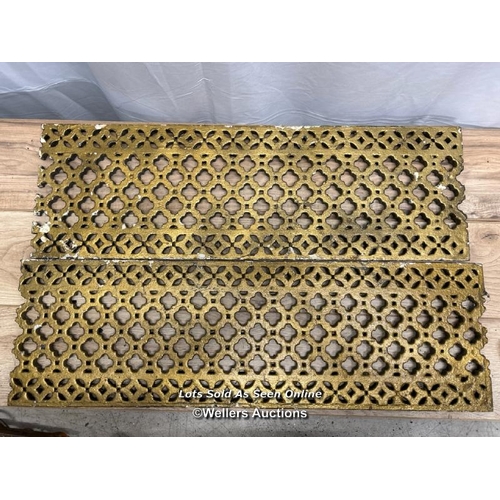 346 - X2 antique cast iron church floor grills / largest measures 76cm x 23.5cm