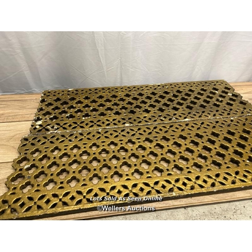 346 - X2 antique cast iron church floor grills / largest measures 76cm x 23.5cm