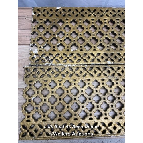 346 - X2 antique cast iron church floor grills / largest measures 76cm x 23.5cm