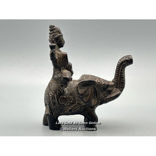 238 - Antique bronze figure of a goddess riding an Elephant, 8cm high / T37