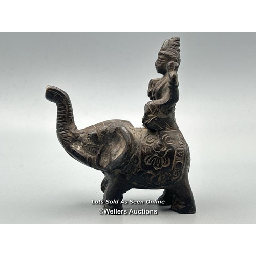 238 - Antique bronze figure of a goddess riding an Elephant, 8cm high / T37