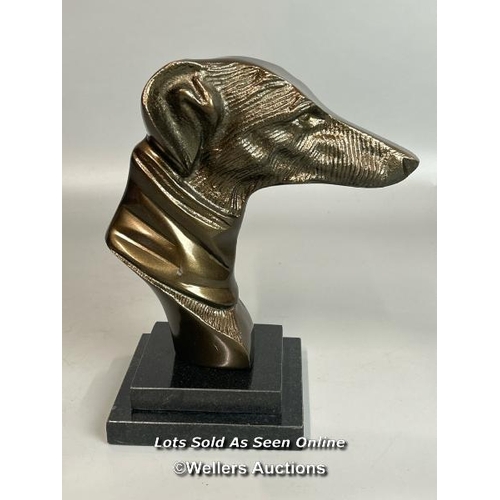 241 - Bronze Greyhound bust on marble base, 21cm high